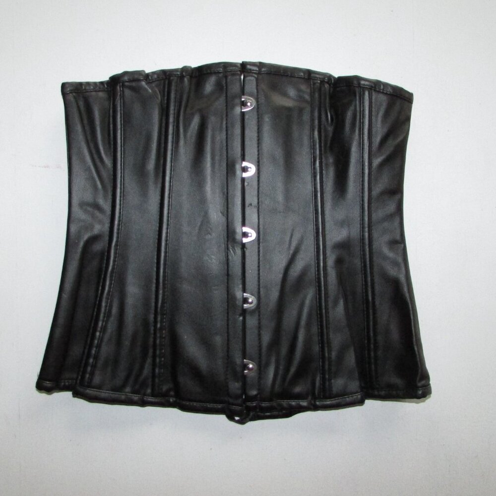 Black Faux Leather Underbust Waist Cincher Corset - NEW